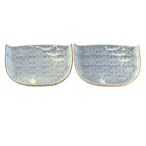 Vintage Set of 2 Half Moon Shaped Sandwich/Lunch Plates. Blue Woven Pattern